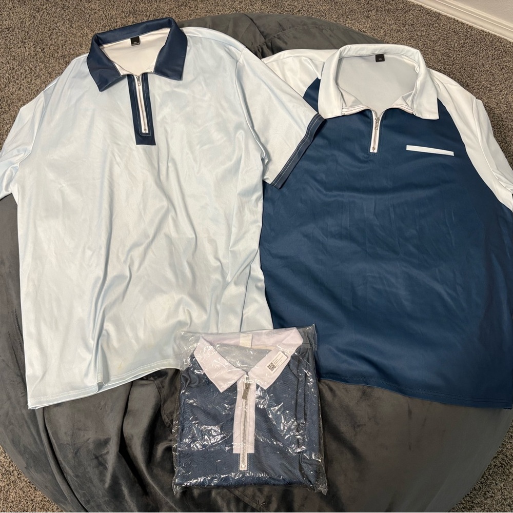 Men's Light Blue and Navy Polo Shirts